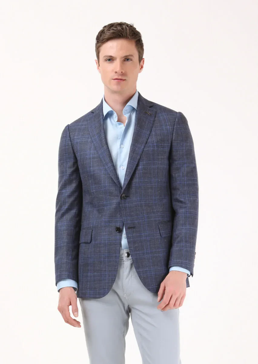 Açık Lacivert Mikro Regular Fit İpek Karışımlı Ceket - 2
