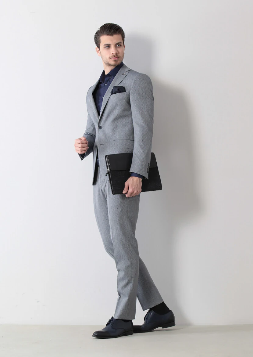 Açık Lacivert Mikro Zeroweight Slim Fit Yün Karışımlı Takım Elbise - 2