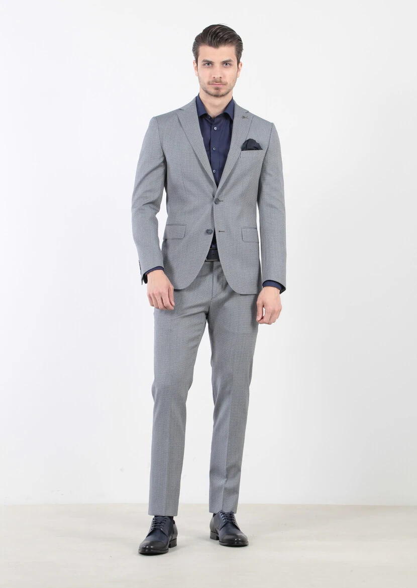 Açık Lacivert Mikro Zeroweight Slim Fit Yün Karışımlı Takım Elbise - 3