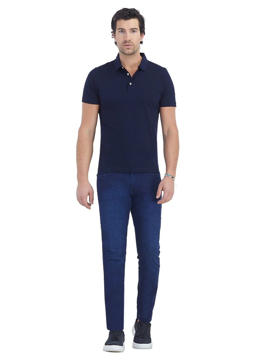 Açık Lacivert Polo Yaka %100 Pamuk T-Shirt - 1