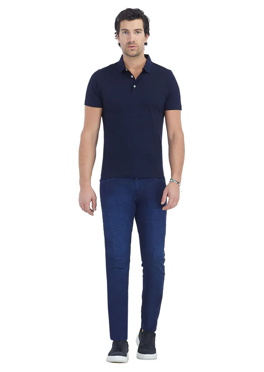 Açık Lacivert Polo Yaka %100 Pamuk T-Shirt - 1