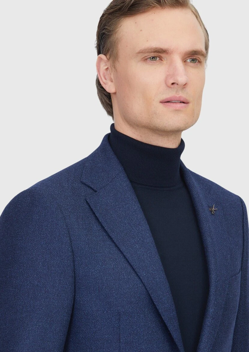 Açık Lacivert Regular Fit İpek Karışımlı Ceket - 3