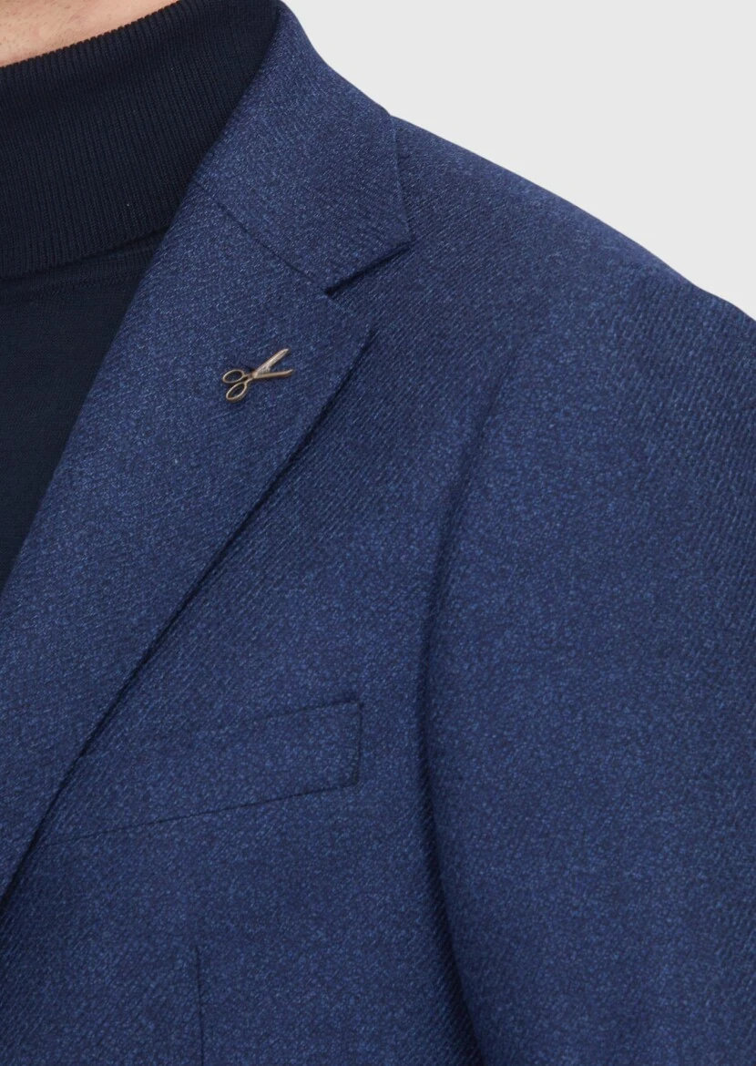 Açık Lacivert Regular Fit İpek Karışımlı Ceket - 4