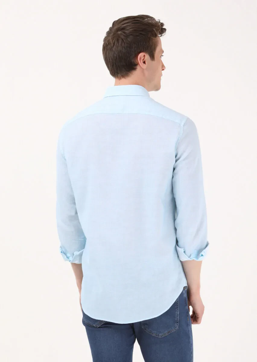 Açık Mavi Baskılı Regular Fit Dokuma Casual Pamuk Karışımlı Gömlek - 5