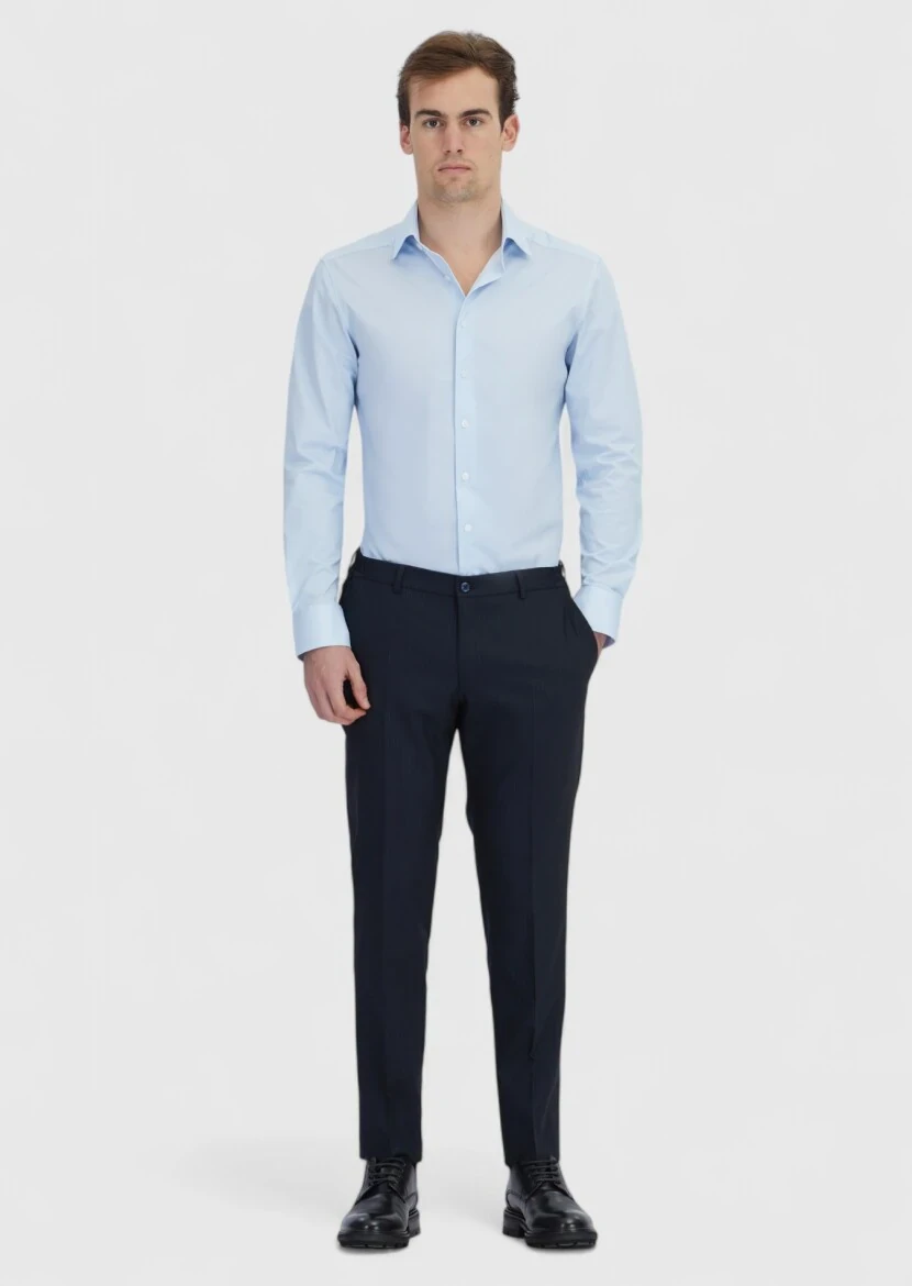 Açık Mavi Baskılı Regular Fit Klasik Pamuk Karışımlı Gömlek - RAMSEY