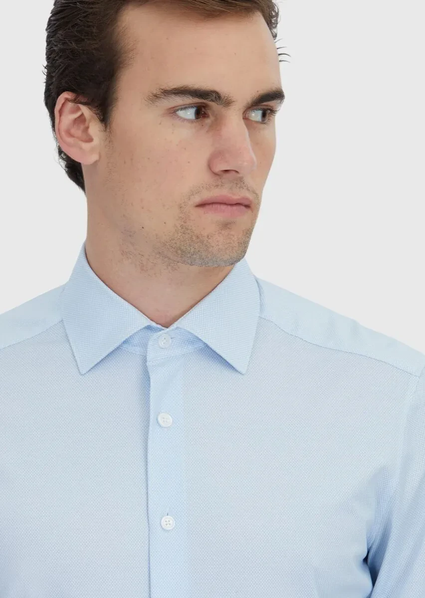Açık Mavi Baskılı Regular Fit Klasik Pamuk Karışımlı Gömlek - 3