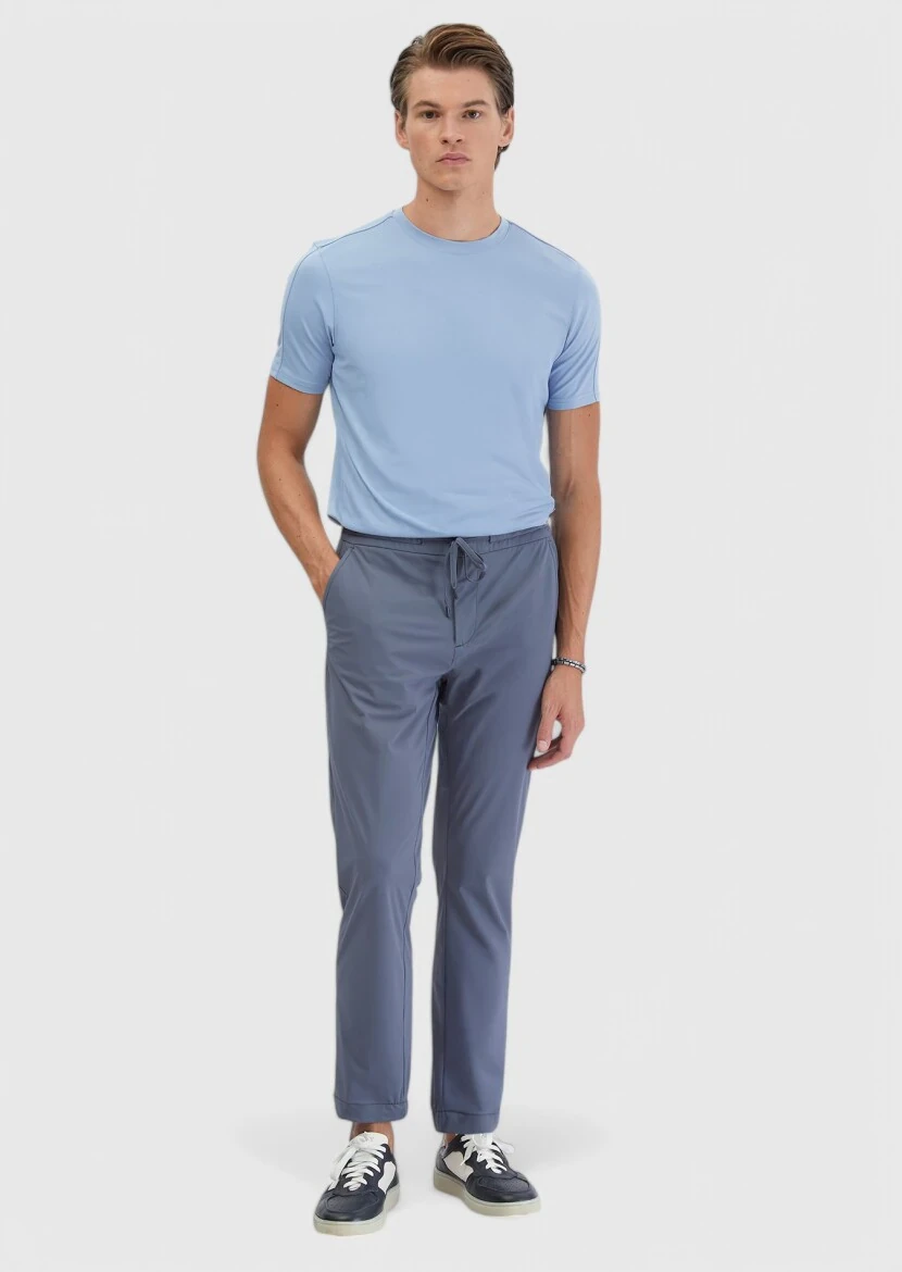 Açık Mavi Bisiklet Yaka T-Shirt 