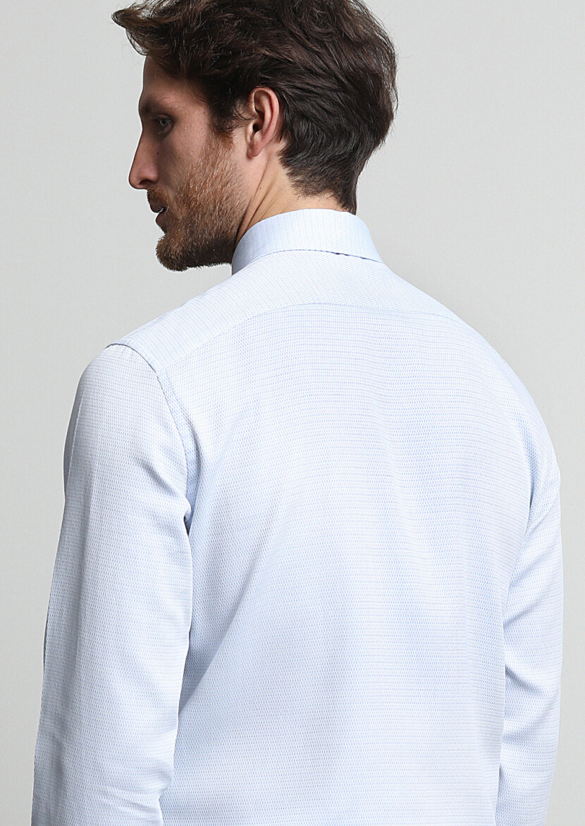 Açık Mavi Desenli Regular Fit Dokuma Klasik %100 Pamuk Gömlek - 4