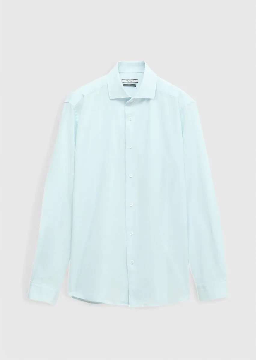 Açık Mavi Düz Casual Fit Dokuma Casual %100 Pamuk Gömlek - 7