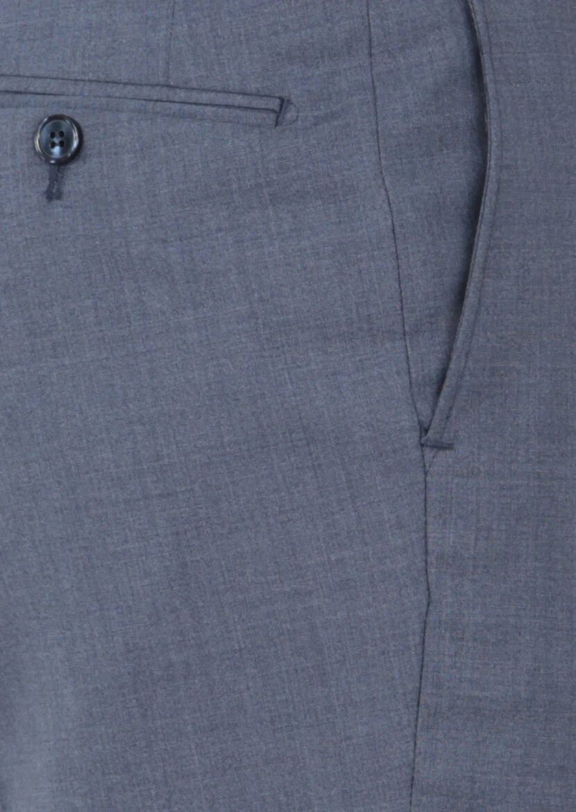 Açık Mavi Düz Dokuma Regular Fit Klasik %100 Yün Pantolon - 3