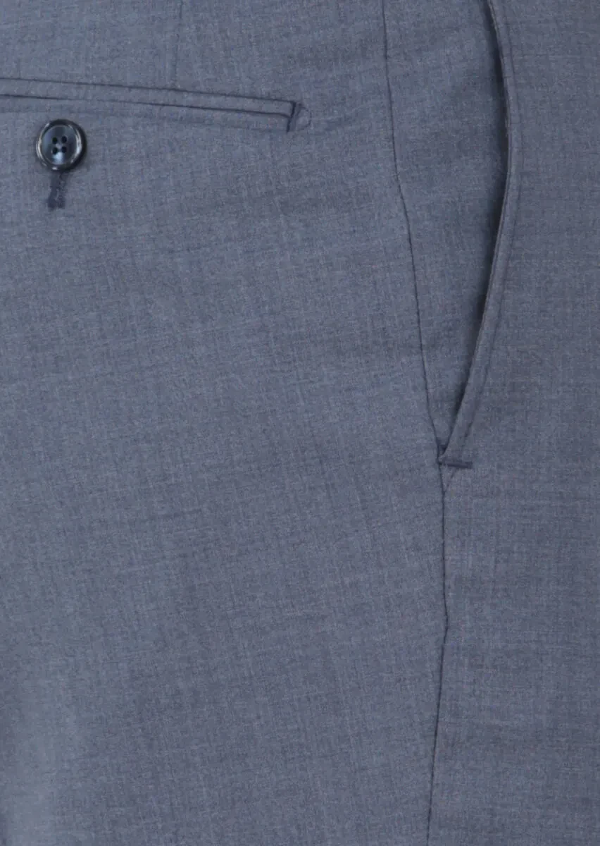 Açık Mavi Düz Dokuma Regular Fit Klasik %100 Yün Pantolon - 3