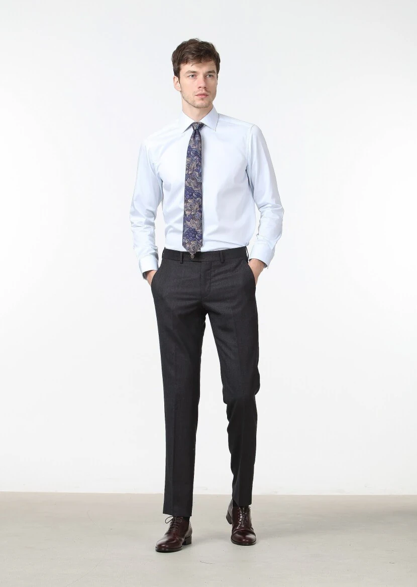 Açık Mavi Düz Regular Fit Dokuma Klasik %100 Pamuk Gömlek - 2