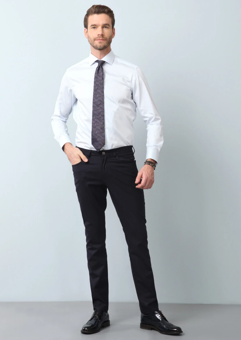 Açık Mavi Düz Regular Fit Dokuma Klasik %100 Pamuk Gömlek - 4