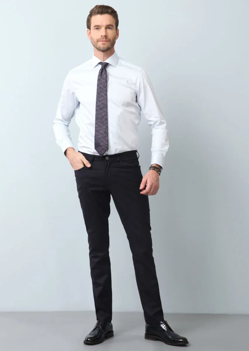 Açık Mavi Düz Regular Fit Dokuma Klasik %100 Pamuk Gömlek - 4