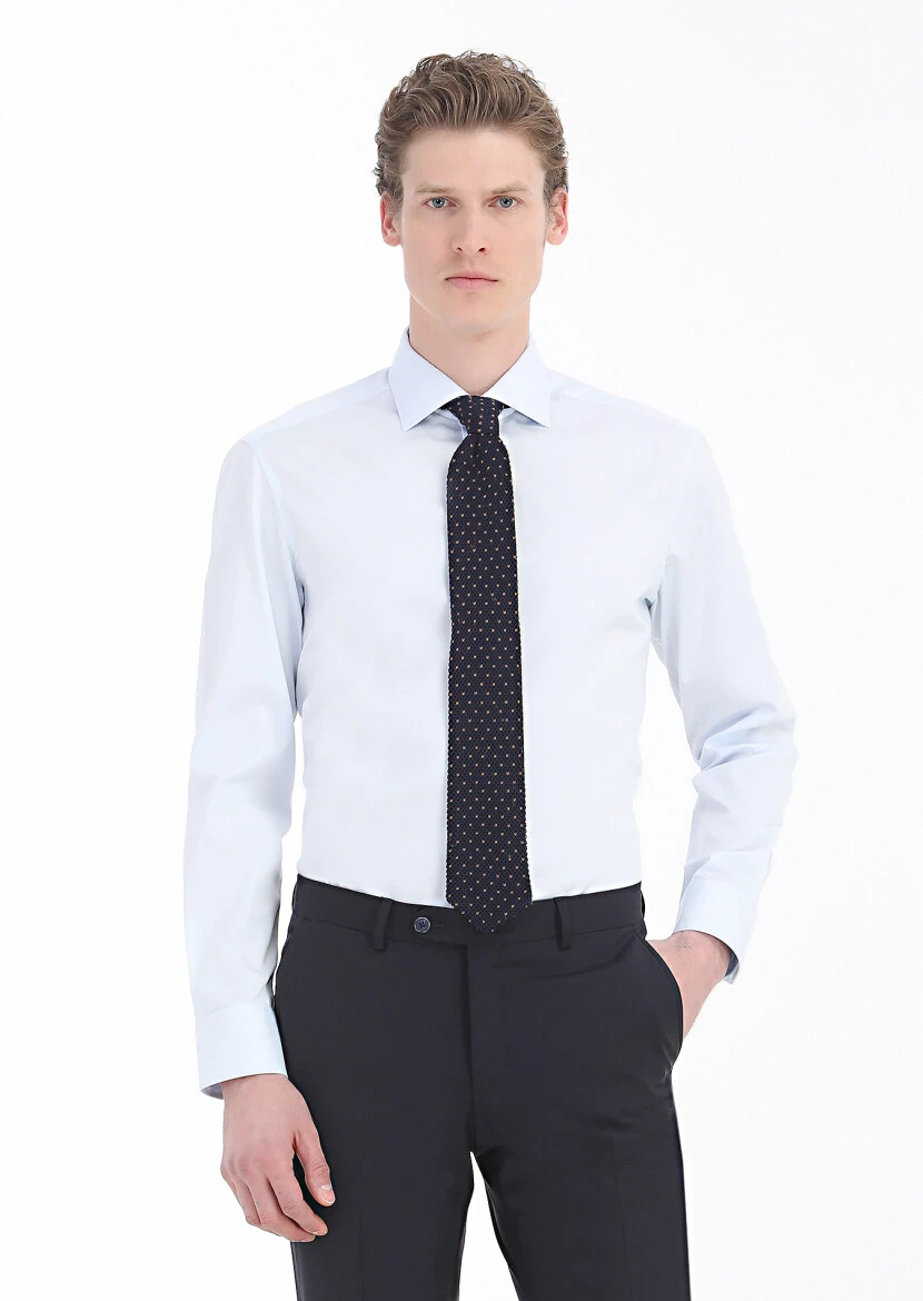 Açık Mavi Düz Regular Fit Dokuma Klasik %100 Pamuk Gömlek 