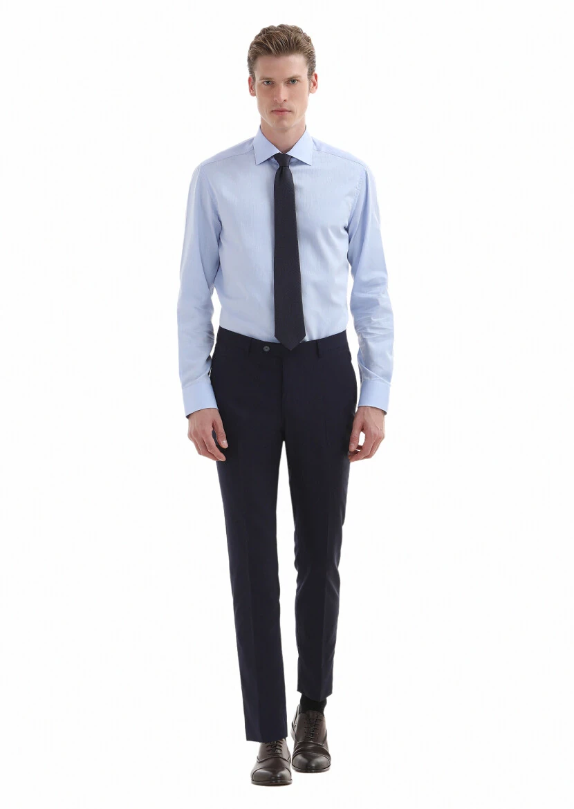 Açık Mavi Düz Regular Fit Dokuma Klasik %100 Pamuk Gömlek - 1