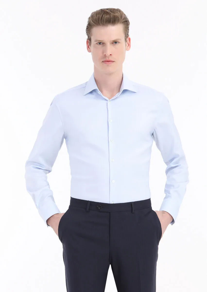 Açık Mavi Düz Regular Fit Dokuma Klasik %100 Pamuk Gömlek - 2