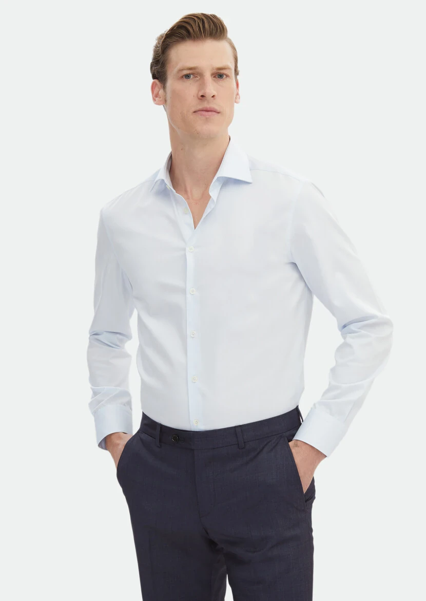 Açık Mavi Düz Regular Fit Dokuma Klasik %100 Pamuk Gömlek - RAMSEY