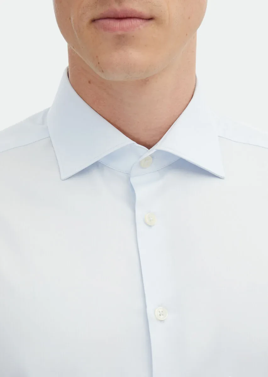 Açık Mavi Düz Regular Fit Dokuma Klasik %100 Pamuk Gömlek - 4