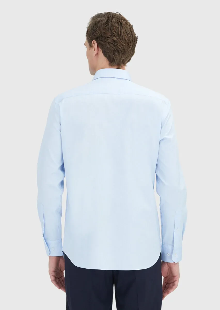Açık Mavi Düz Regular Fit Dokuma Klasik %100 Pamuk Gömlek - 5
