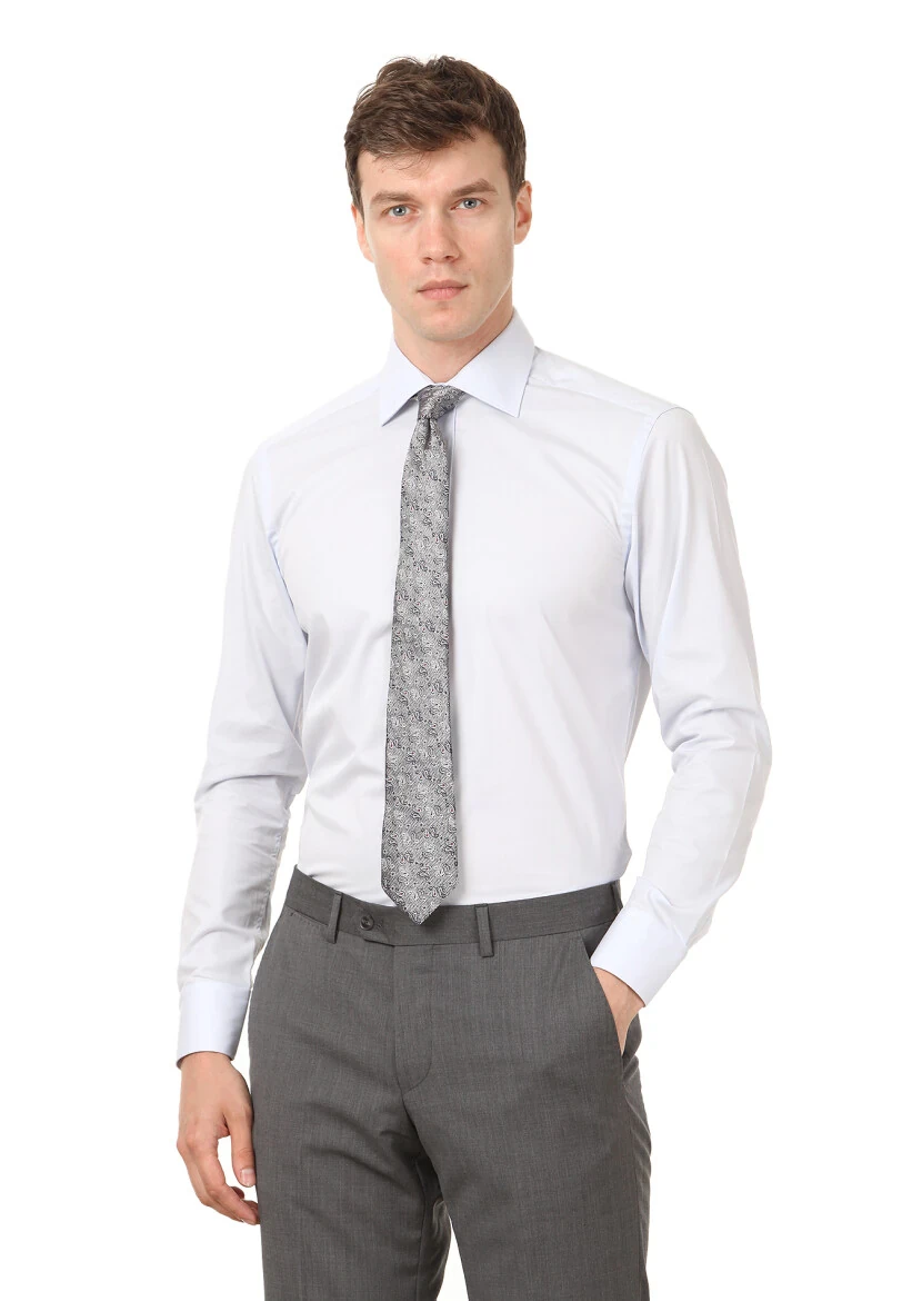 Açık Mavi Düz Regular Fit Dokuma Klasik Pamuk Karışımlı Gömlek - RAMSEY