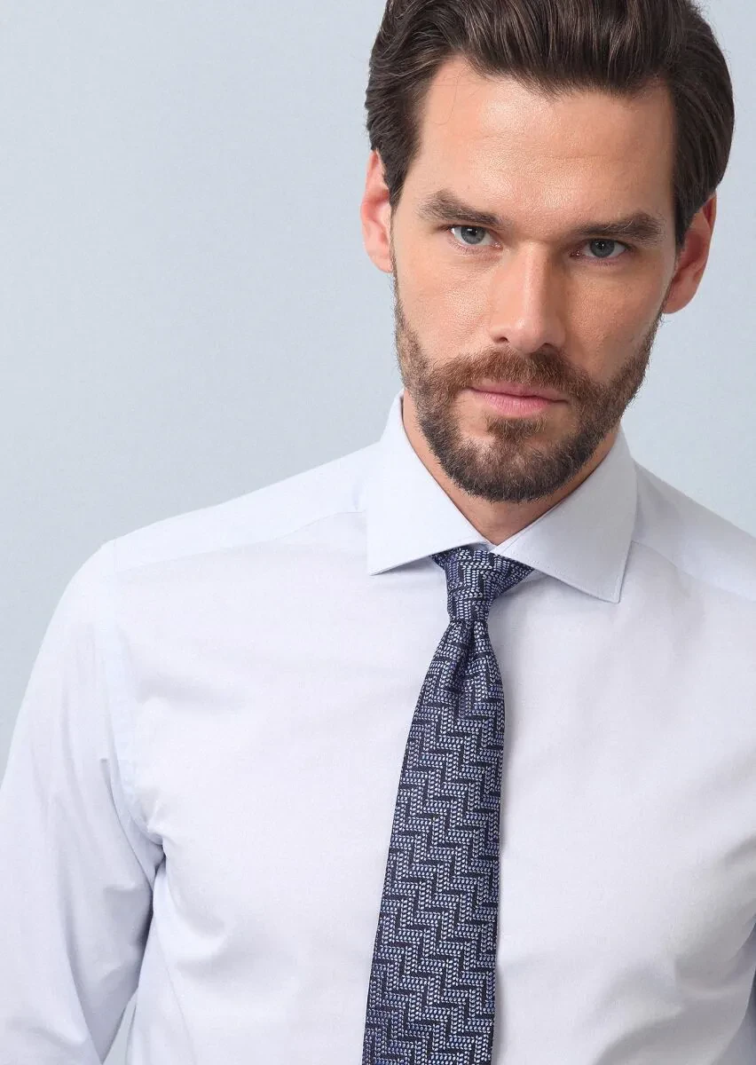 Açık Mavi Düz Regular Fit Dokuma Klasik Pamuk Karışımlı Gömlek - 5