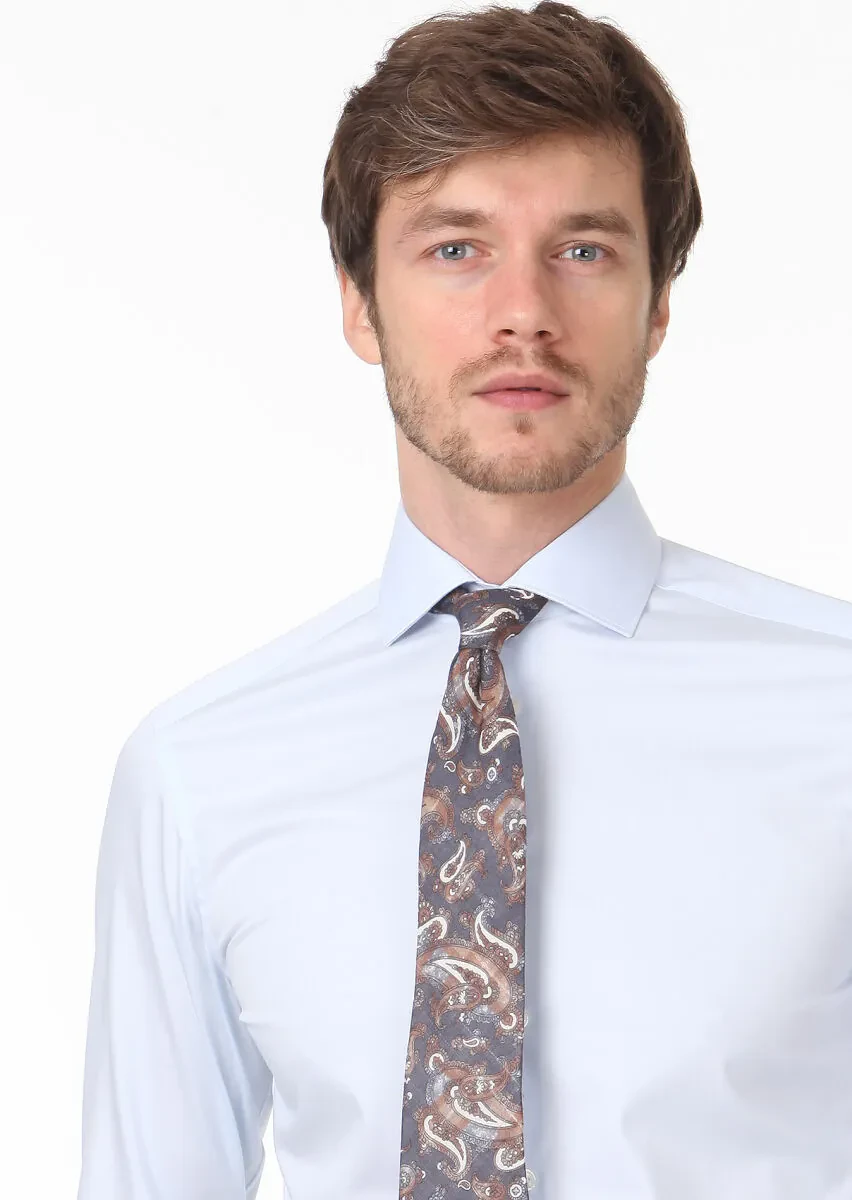 Açık Mavi Düz Slim Fit Dokuma Klasik %100 Pamuk Gömlek - 2