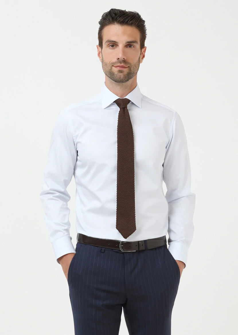 Açık Mavi Düz Slim Fit Dokuma Klasik %100 Pamuk Gömlek - RAMSEY