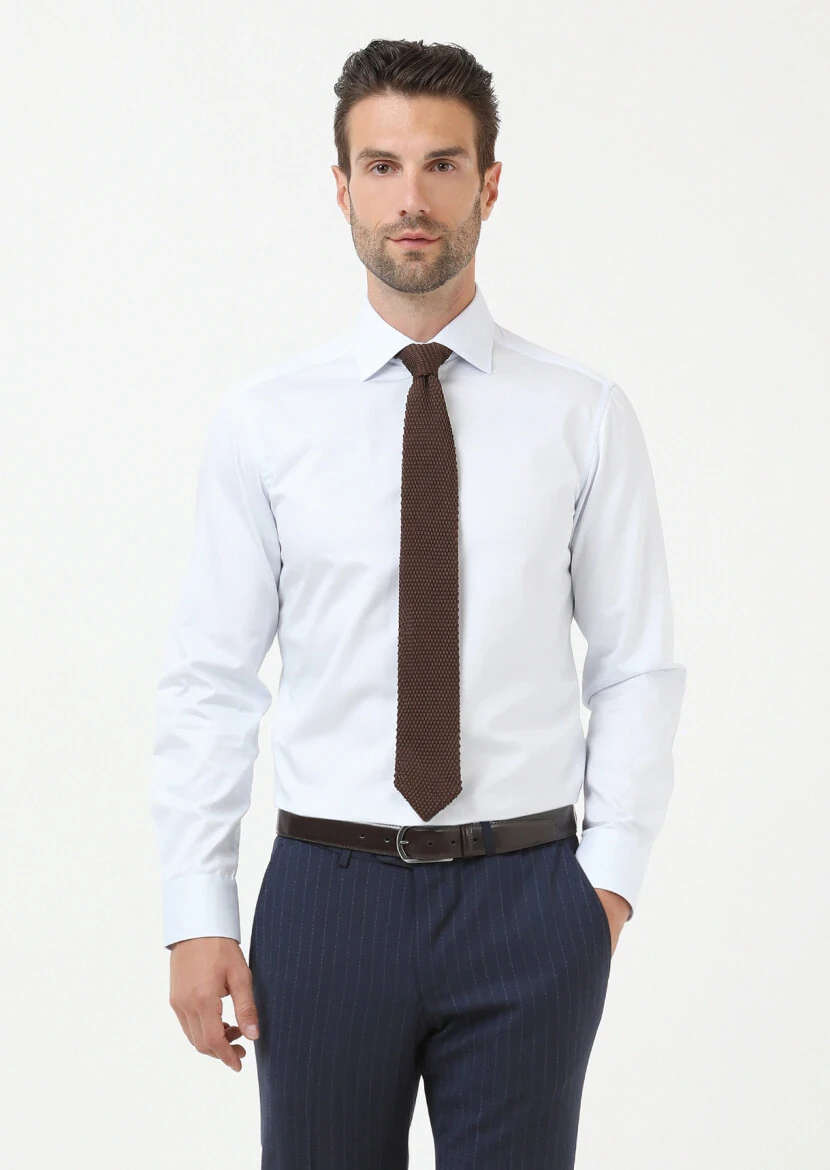 Açık Mavi Düz Slim Fit Dokuma Klasik %100 Pamuk Gömlek - RAMSEY