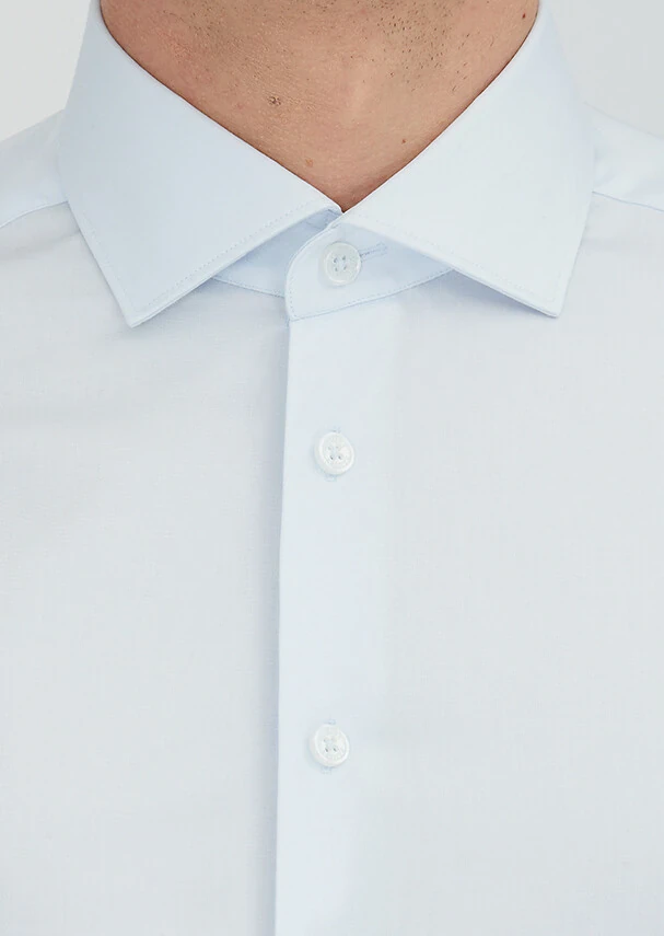 Açık Mavi Düz Slim Fit Dokuma Klasik %100 Pamuk Gömlek - 3