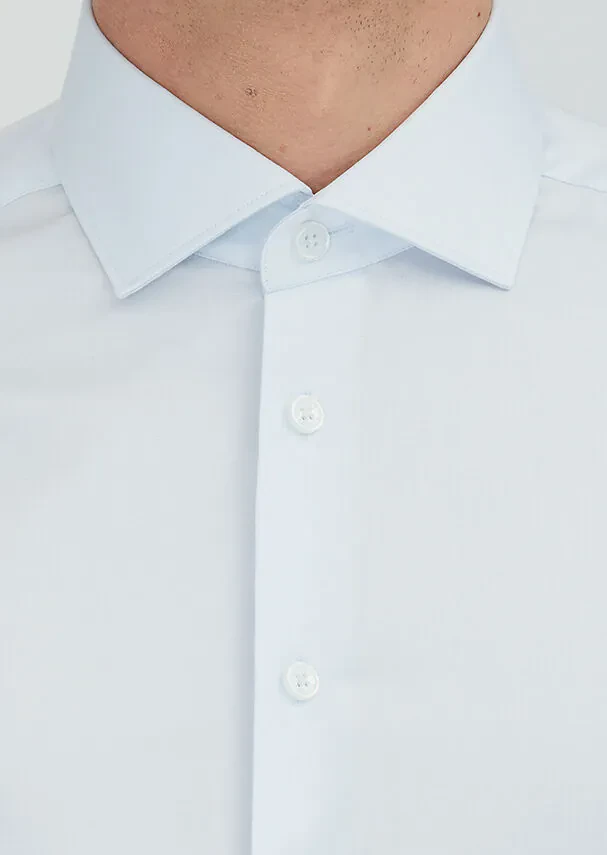 Açık Mavi Düz Slim Fit Dokuma Klasik %100 Pamuk Gömlek - 3