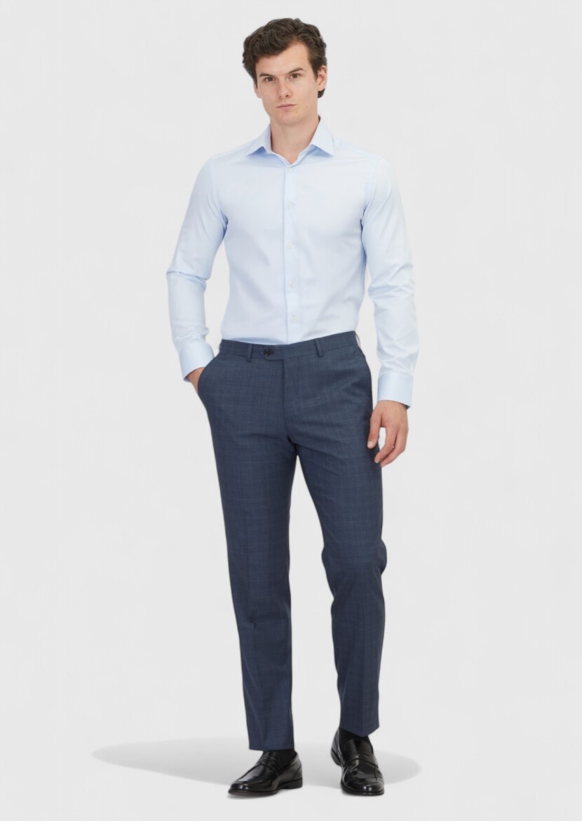 Açık Mavi Düz Slim Fit Dokuma Klasik %100 Pamuk Gömlek 