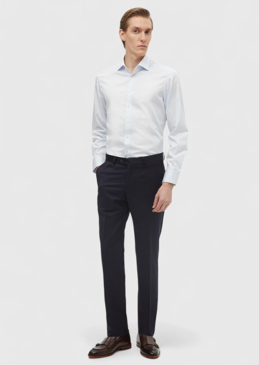 Açık Mavi Düz Slim Fit Dokuma Klasik %100 Pamuk Gömlek 