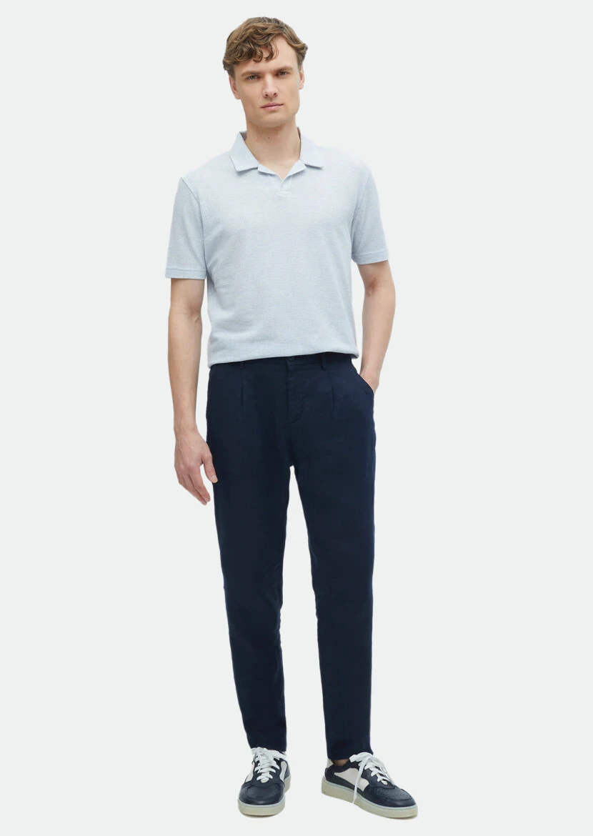 Açık Mavi Jakarlı Polo Yaka %100 Pamuk T-Shirt 