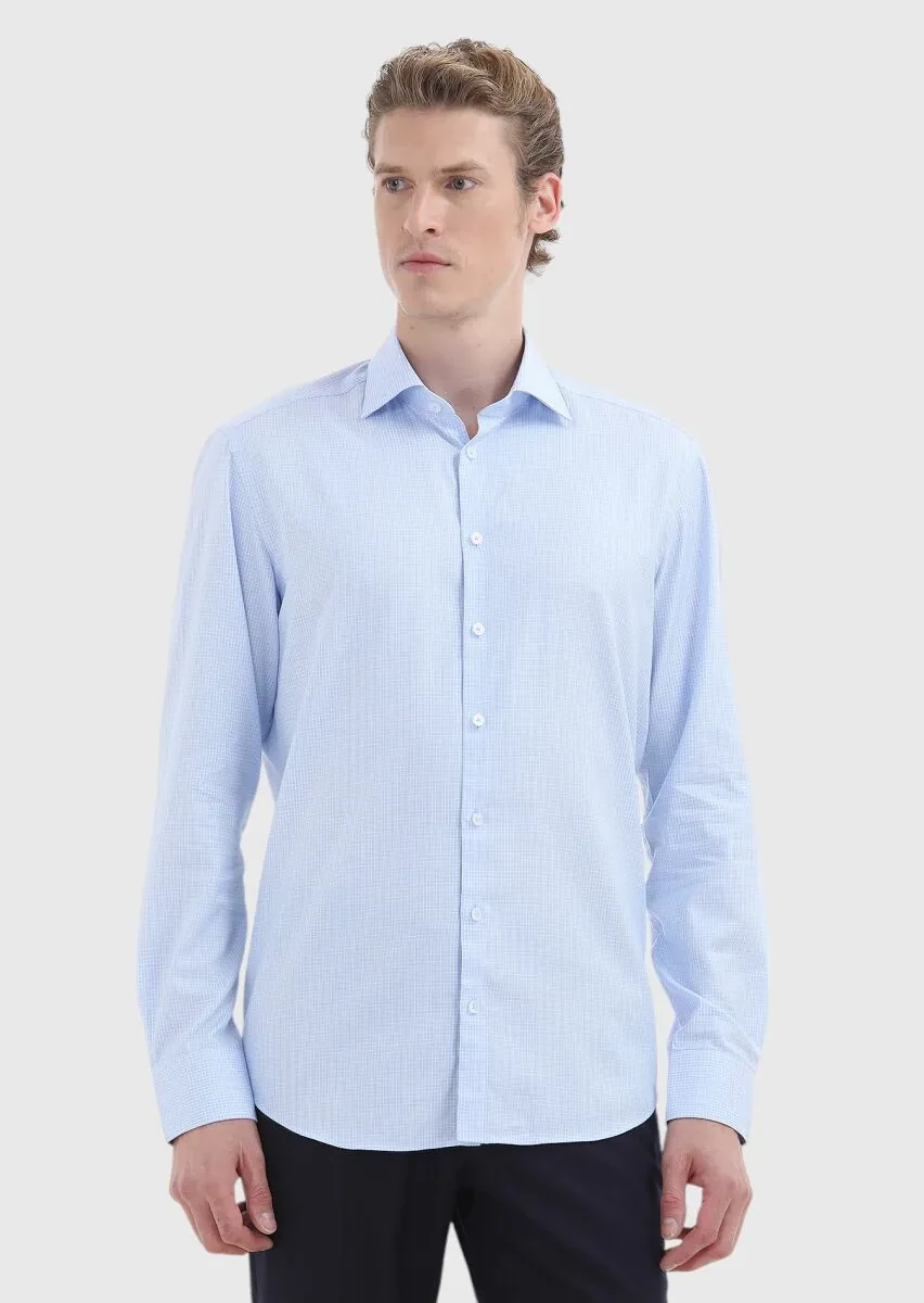 Açık Mavi Mikro Regular Fit Dokuma Klasik %100 Pamuk Gömlek - 2