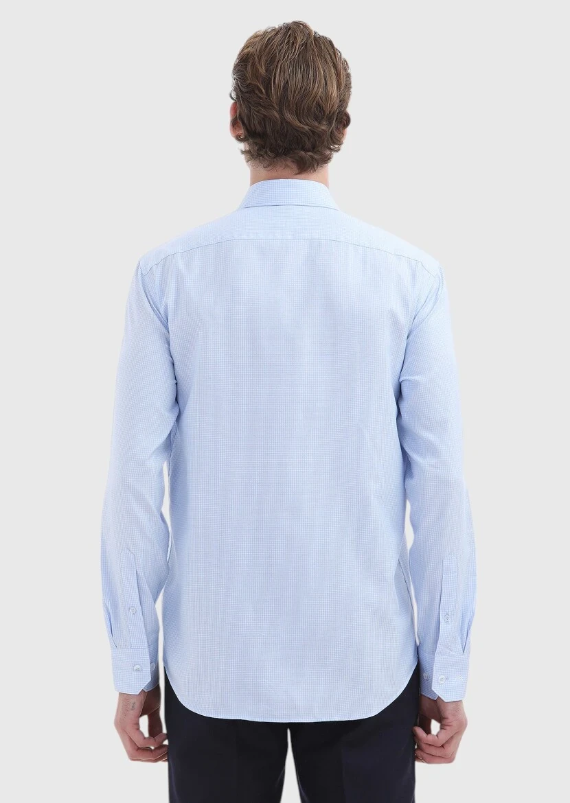Açık Mavi Mikro Regular Fit Dokuma Klasik %100 Pamuk Gömlek - 4