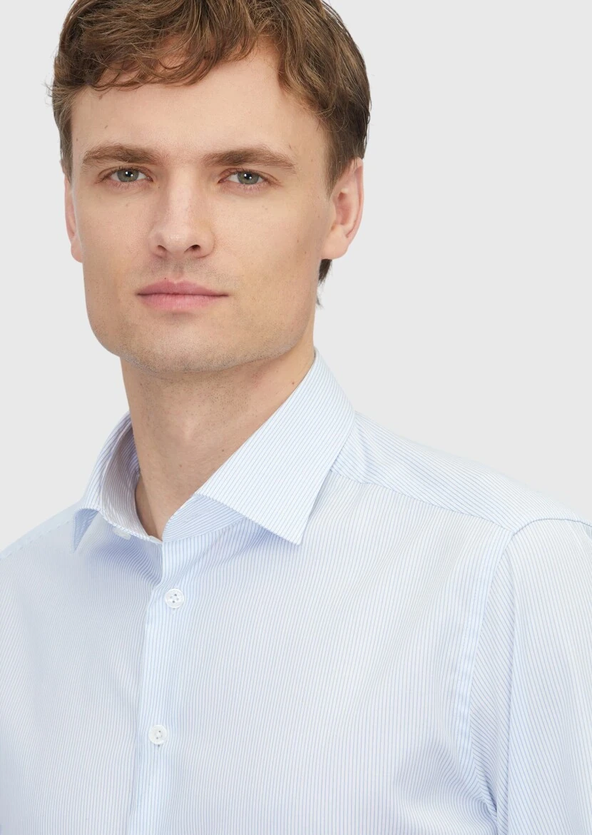 Açık Mavi Regular Fit Dokuma Klasik %100 Pamuk Gömlek - 3