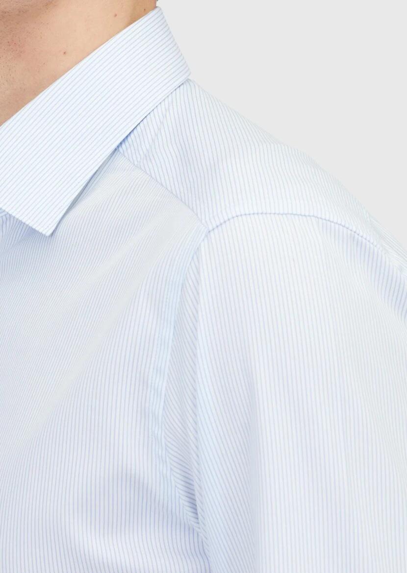 Açık Mavi Regular Fit Dokuma Klasik %100 Pamuk Gömlek - 4