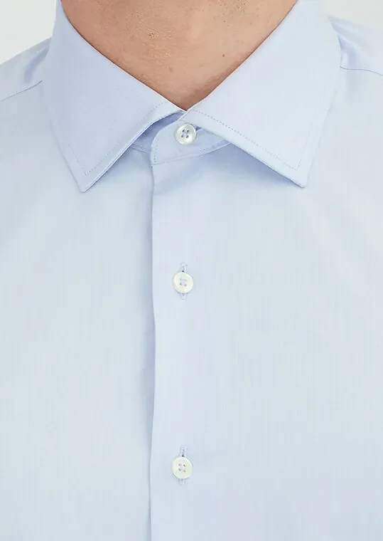 Açık Mavi Regular Fit Dokuma Klasik %100 Pamuk Gömlek - 5