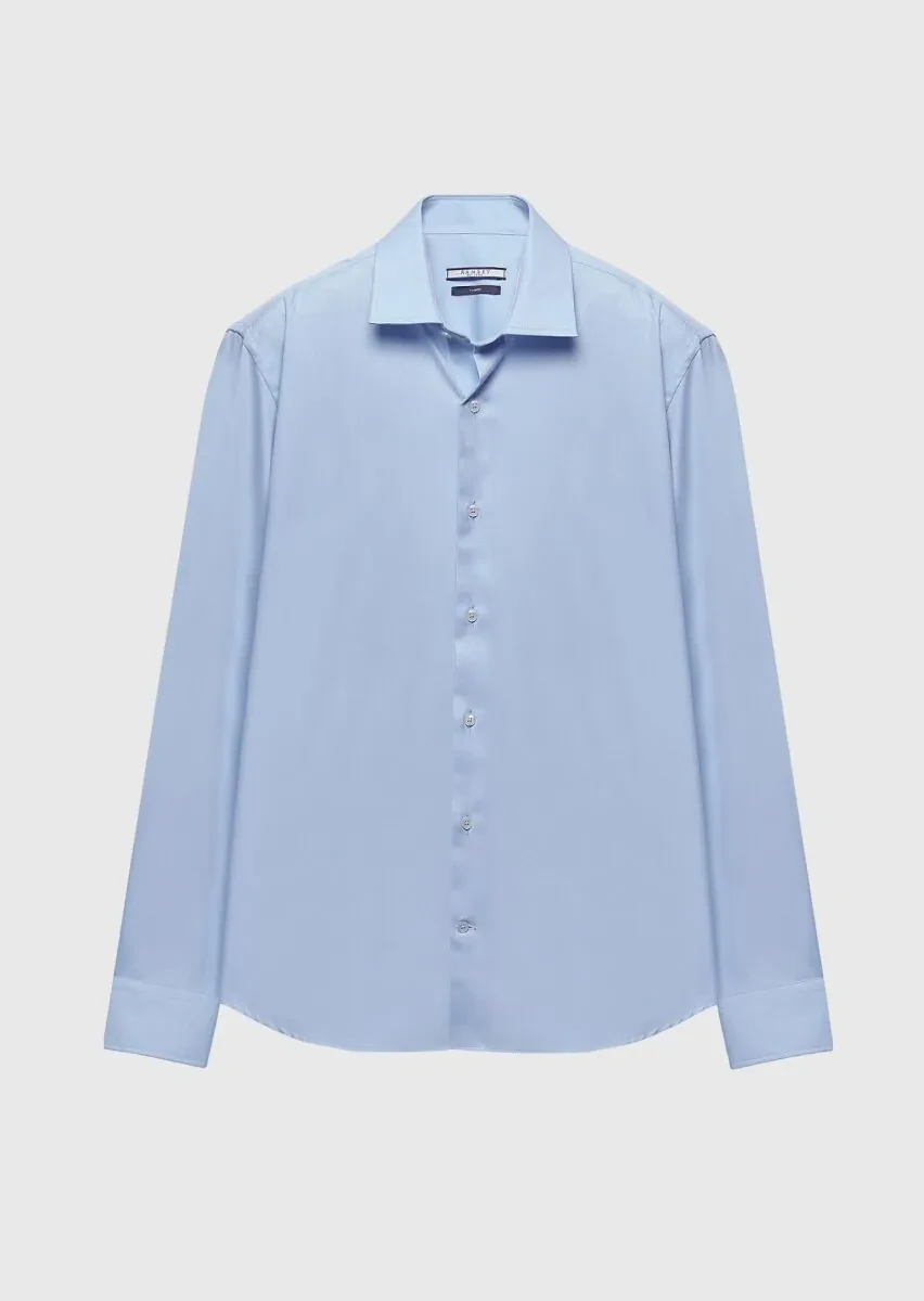 Açık Mavi Regular Fit Dokuma Klasik %100 Pamuk Gömlek - 7
