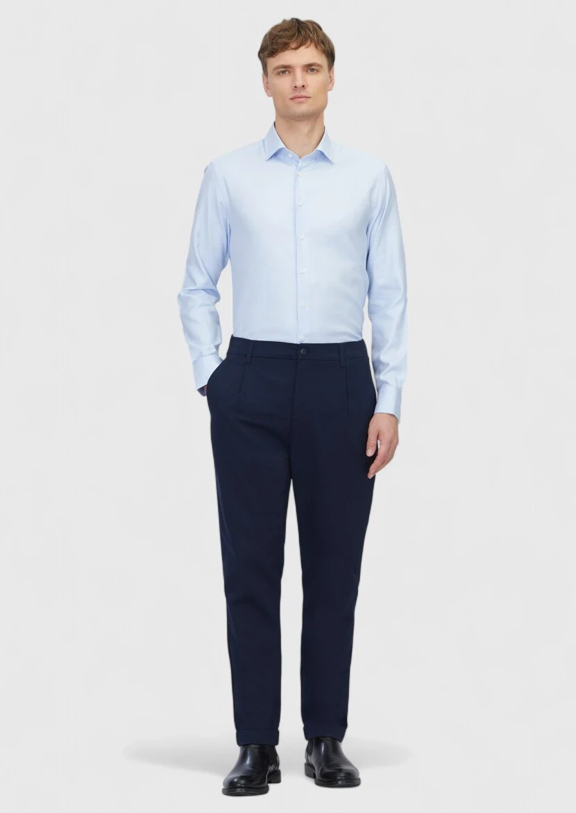 Açık Mavi Regular Fit Dokuma Klasik Pamuk Karışımlı Gömlek - 2