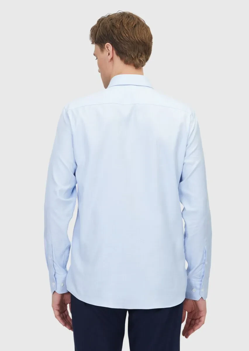 Açık Mavi Regular Fit Dokuma Klasik Pamuk Karışımlı Gömlek - 6