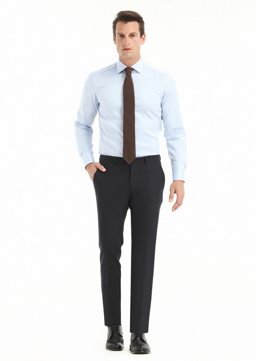 Açık Mavi Regular Fit Ütü İstemeyen Dokuma Klasik %100 Pamuk Gömlek 