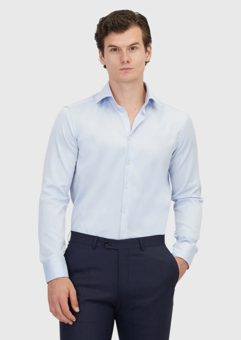 Açık Mavi Regular Fit Ütü İstemeyen Dokuma Klasik %100 Pamuk Gömlek - RAMSEY
