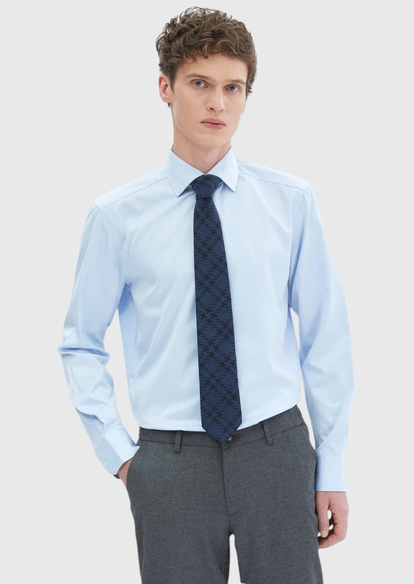Açık Mavi Regular Fit Ütü İstemeyen Dokuma Klasik %100 Pamuk Gömlek - RAMSEY