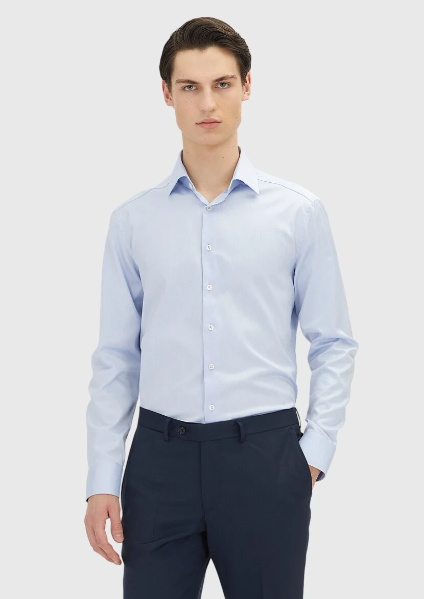 Açık Mavi Regular Fit Ütü İstemeyen Dokuma Klasik %100 Pamuk Gömlek - RAMSEY