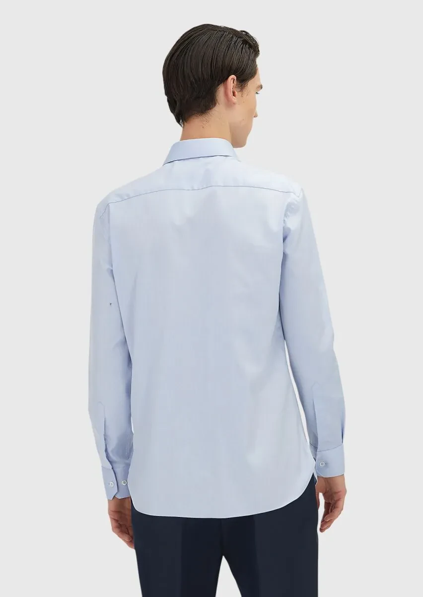 Açık Mavi Regular Fit Ütü İstemeyen Dokuma Klasik %100 Pamuk Gömlek - 6