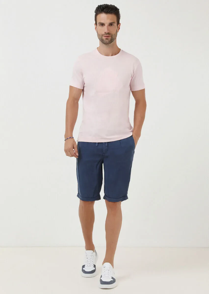 Açık Pembe Baskılı Bisiklet Yaka Pamuk Karışımlı T-Shirt - 2