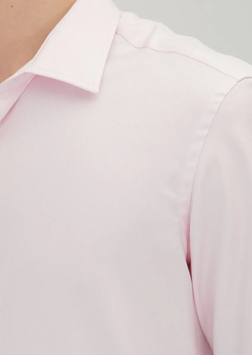 Açık Pembe Regular Fit Dokuma Klasik %100 Pamuk Gömlek - 3