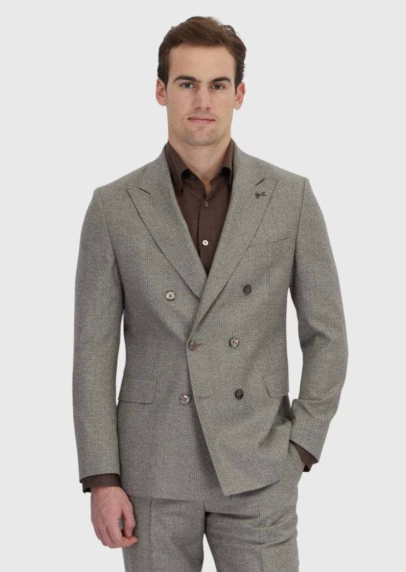 Açık Vizon Mikro Zeroweight Slim Fit %100 Yün Takım Elbise - RAMSEY